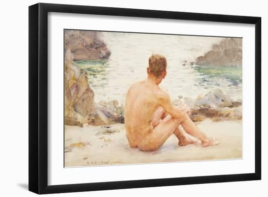 Charlie Seated on the Sand, 1907-Henry Scott Tuke-Framed Giclee Print