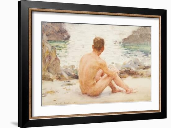 Charlie Seated on the Sand, 1907-Henry Scott Tuke-Framed Giclee Print