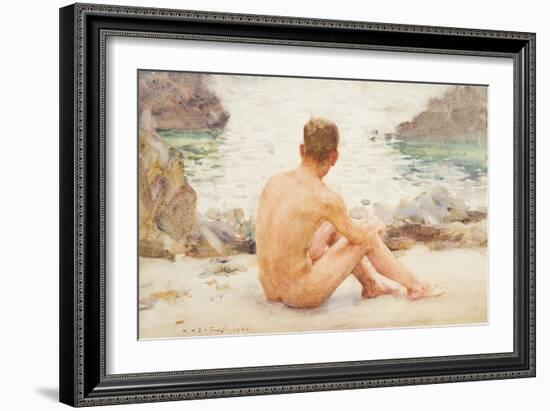 Charlie Seated on the Sand, 1907-Henry Scott Tuke-Framed Giclee Print