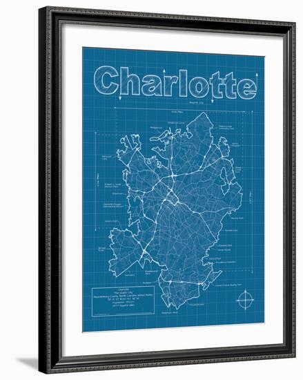 Charlotte Artistic Blueprint Map-Christopher Estes-Framed Art Print