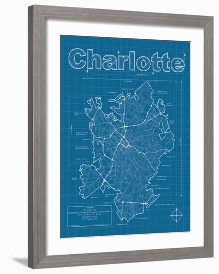 Charlotte Artistic Blueprint Map-Christopher Estes-Framed Art Print