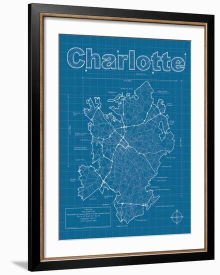 Charlotte Artistic Blueprint Map-Christopher Estes-Framed Art Print