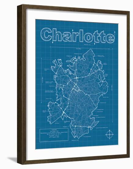 Charlotte Artistic Blueprint Map-Christopher Estes-Framed Art Print