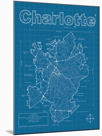 Charlotte Artistic Blueprint Map-Christopher Estes-Mounted Art Print