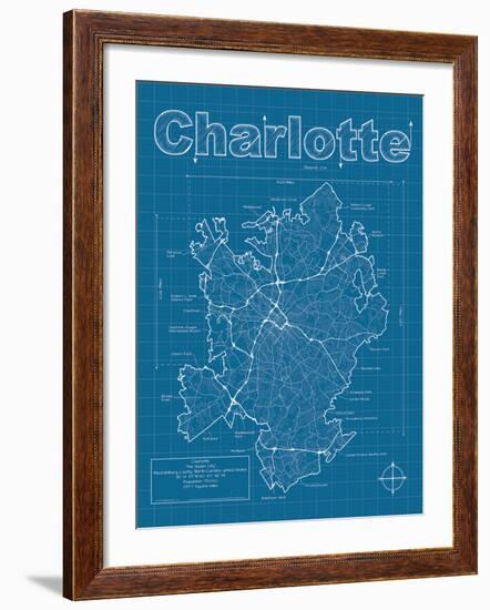 Charlotte Artistic Blueprint Map-Christopher Estes-Framed Art Print
