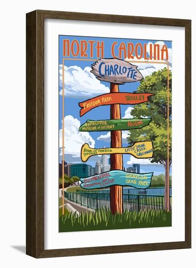 Charlotte, North Carolina - Signpost Destinations-Lantern Press-Framed Art Print