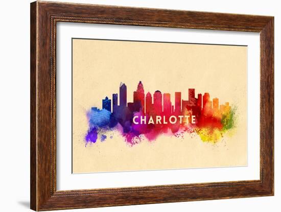 Charlotte, North Carolina - Skyline Abstract-Lantern Press-Framed Art Print