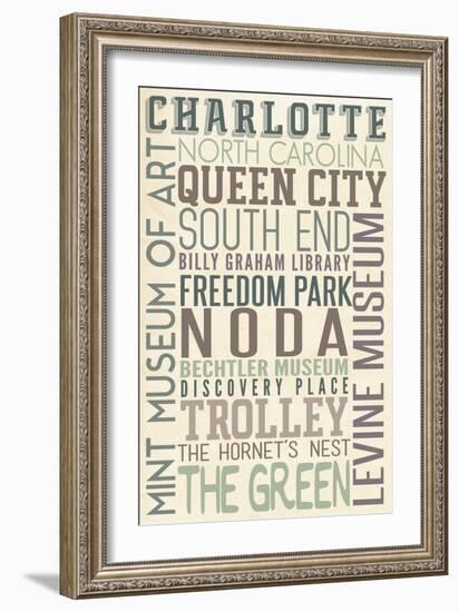 Charlotte, North Carolina - Typography-Lantern Press-Framed Art Print