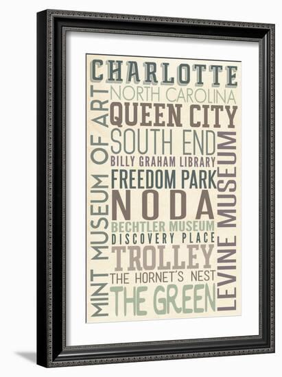 Charlotte, North Carolina - Typography-Lantern Press-Framed Art Print