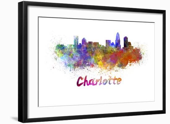 Charlotte Skyline in Watercolor-paulrommer-Framed Art Print