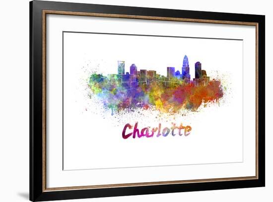 Charlotte Skyline in Watercolor-paulrommer-Framed Art Print