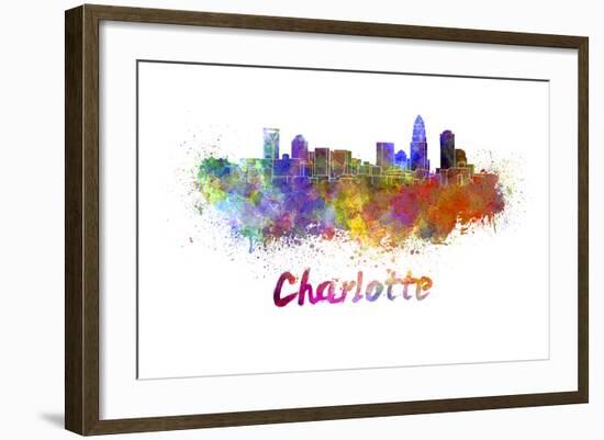 Charlotte Skyline in Watercolor-paulrommer-Framed Art Print