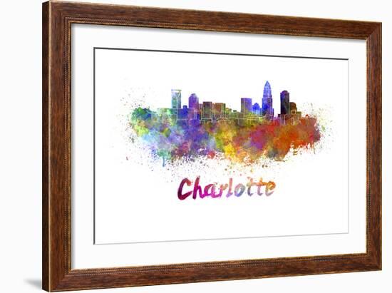 Charlotte Skyline in Watercolor-paulrommer-Framed Art Print