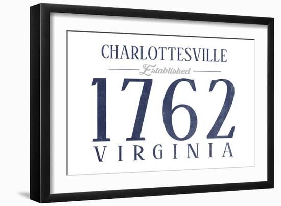 Charlottesville, Virginia - Established Date (Blue)-Lantern Press-Framed Art Print