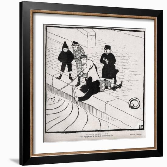 CHARMANT CHILDREN - don't tap on the head, can't drown too quickly - drawing by Felix Vallotton-Felix Edouard Vallotton-Framed Giclee Print