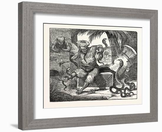 Charmer of Serpents: Indian Jugglers Exhibiting Tamed Snakes-null-Framed Giclee Print