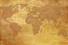 Map Of World On Old Paper-charobna-Mounted Art Print