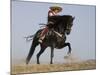 Charro on a Black Andalusian Stallion Galloping in Ojai, California, USA-Carol Walker-Mounted Photographic Print