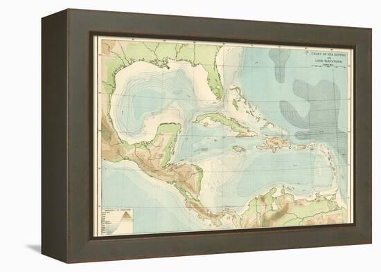 Chart of the West Indies Sea Depths and Land Elevations-null-Framed Premier Image Canvas