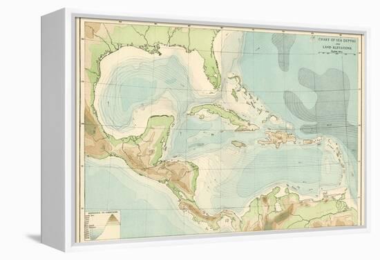 Chart of the West Indies Sea Depths and Land Elevations-null-Framed Premier Image Canvas