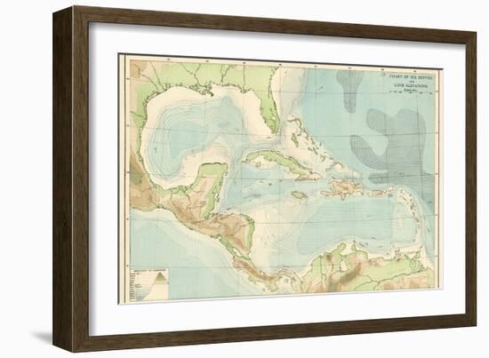 Chart of the West Indies Sea Depths and Land Elevations--Framed Giclee Print