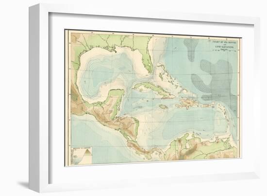 Chart of the West Indies Sea Depths and Land Elevations-null-Framed Giclee Print