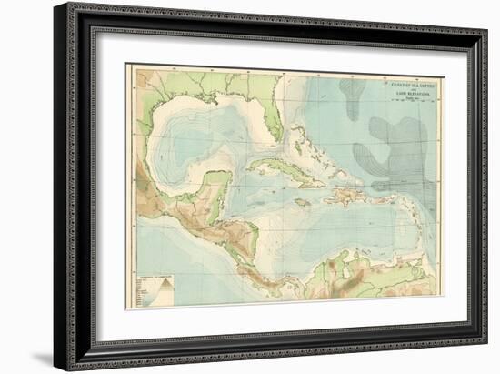 Chart of the West Indies Sea Depths and Land Elevations-null-Framed Giclee Print