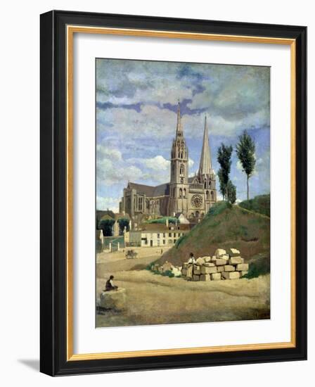 Chartres Cathedral, 1830-Jean-Baptiste-Camille Corot-Framed Giclee Print