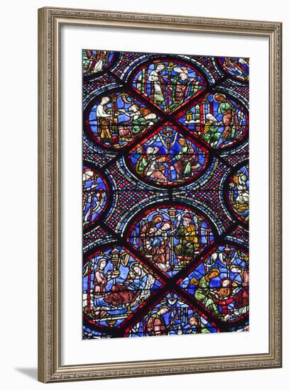 Chartres Cathedral, Stained Glass, Chartres, Eure Et Loir, France-Walter Bibikow-Framed Photographic Print