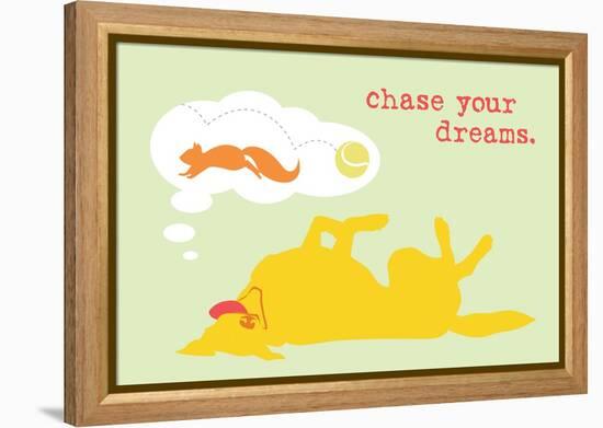 Chase Dreams - Green & Yellow Version-Dog is Good-Framed Stretched Canvas