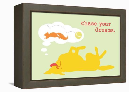 Chase Dreams - Green & Yellow Version-Dog is Good-Framed Stretched Canvas