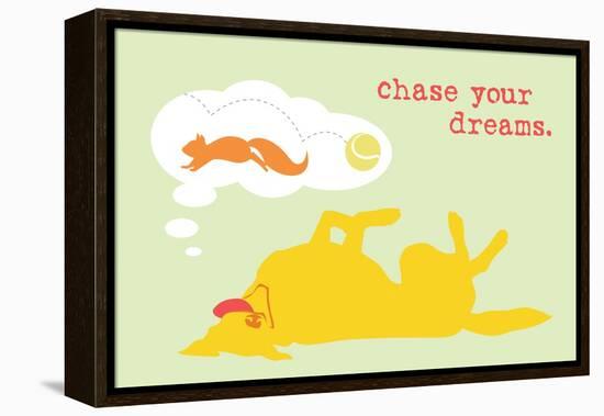 Chase Dreams - Green & Yellow Version-Dog is Good-Framed Stretched Canvas