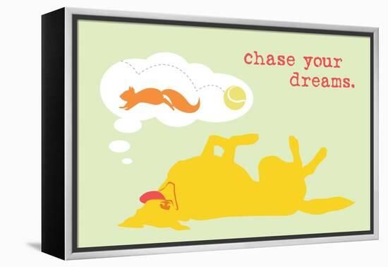 Chase Dreams - Green & Yellow Version-Dog is Good-Framed Stretched Canvas