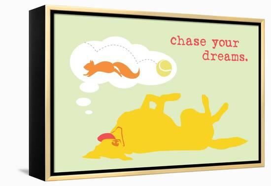 Chase Dreams - Green & Yellow Version-Dog is Good-Framed Stretched Canvas