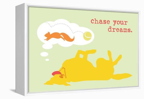 Chase Dreams - Green & Yellow Version-Dog is Good-Framed Stretched Canvas