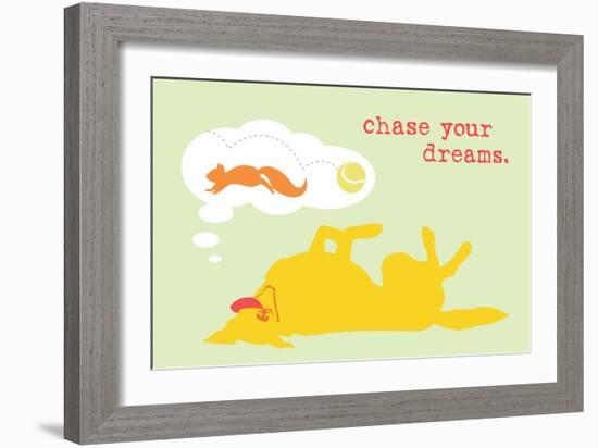 Chase Dreams - Green & Yellow Version-Dog is Good-Framed Art Print