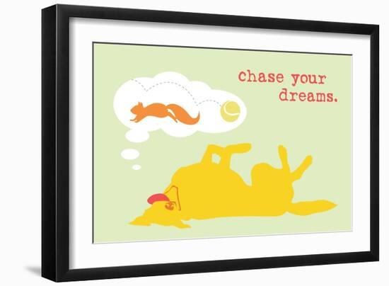 Chase Dreams - Green & Yellow Version-Dog is Good-Framed Art Print