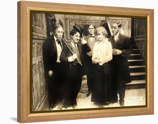 Chase Me Charlie, Charlie Chaplin on lobbycard, 1918-null-Framed Stretched Canvas