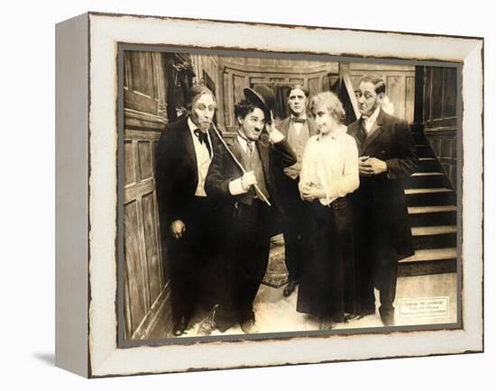 Chase Me Charlie, Charlie Chaplin on lobbycard, 1918-null-Framed Stretched Canvas