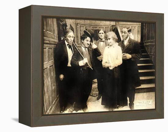 Chase Me Charlie, Charlie Chaplin on lobbycard, 1918-null-Framed Stretched Canvas