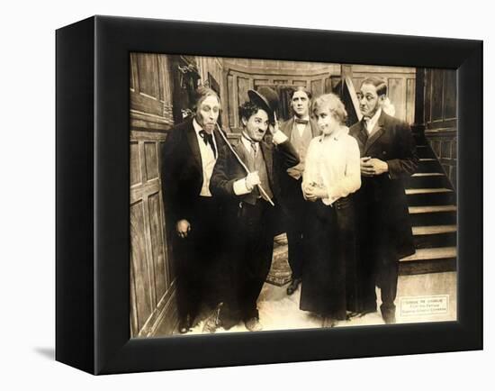 Chase Me Charlie, Charlie Chaplin on lobbycard, 1918-null-Framed Stretched Canvas