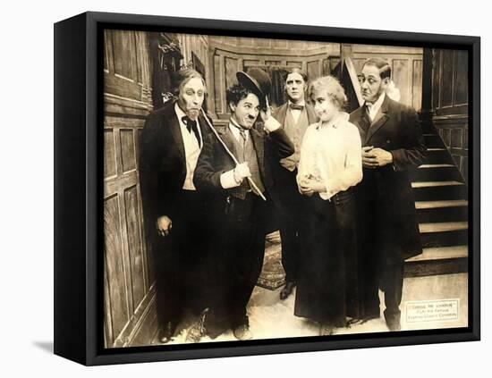 Chase Me Charlie, Charlie Chaplin on lobbycard, 1918-null-Framed Stretched Canvas