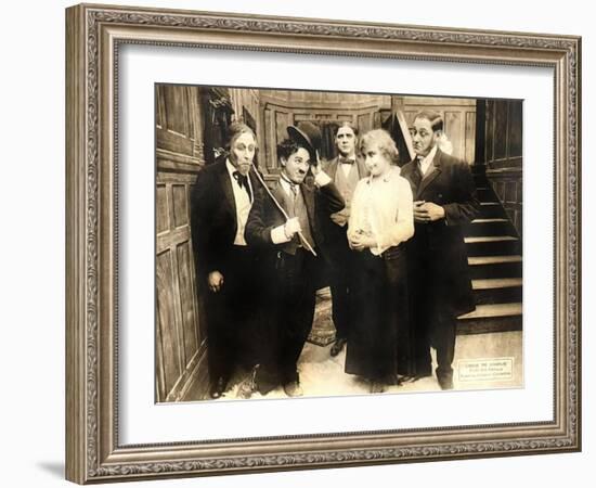 Chase Me Charlie, Charlie Chaplin on lobbycard, 1918-null-Framed Art Print