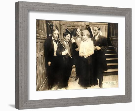 Chase Me Charlie, Charlie Chaplin on lobbycard, 1918-null-Framed Art Print