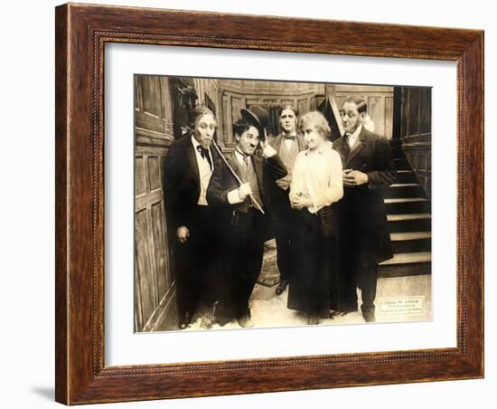 Chase Me Charlie, Charlie Chaplin on lobbycard, 1918-null-Framed Art Print