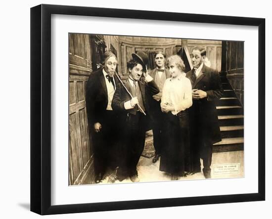 Chase Me Charlie, Charlie Chaplin on lobbycard, 1918-null-Framed Art Print