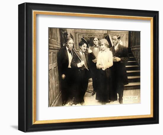 Chase Me Charlie, Charlie Chaplin on lobbycard, 1918-null-Framed Art Print