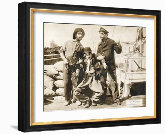 Chase Me Charlie, Charlie Chaplin on lobbycard, 1918-null-Framed Art Print