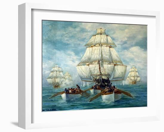 Chase Of The USS Constitution-Anton Otto Fischer-Framed Art Print