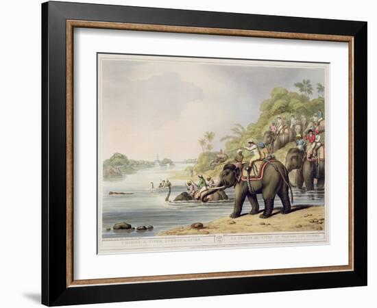 Chasing a Tiger across a River, from "Oriental Field Sports", Pub. by Edward Orme, 1807-Samuel Howett-Framed Giclee Print